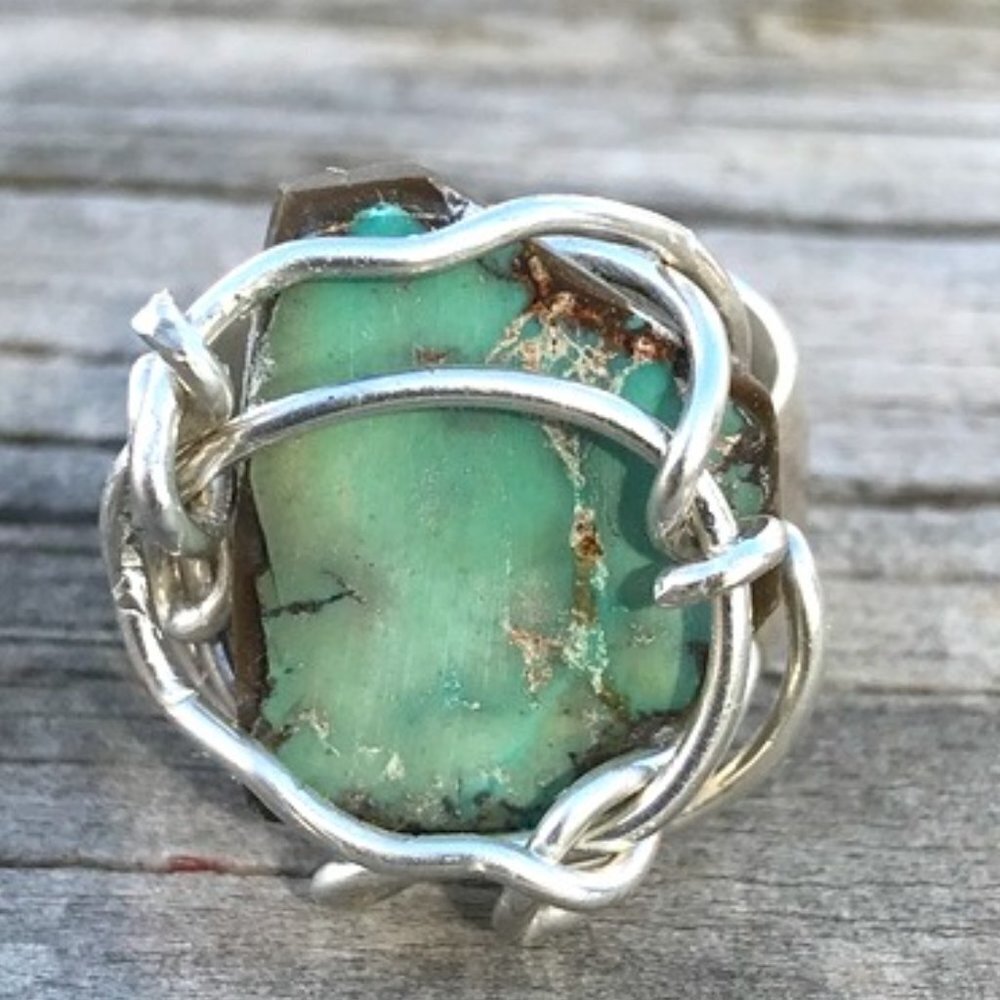 Genuine Mountain Pilot Turquoise Gemstone Ring Size 11 Sterling Silver 925